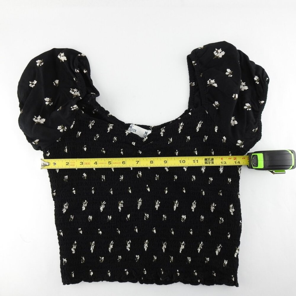 Hollister Black Floral Smocked Puff Sleeve Crop Top XS Cottagecore Sz M - Picture 7 of 8